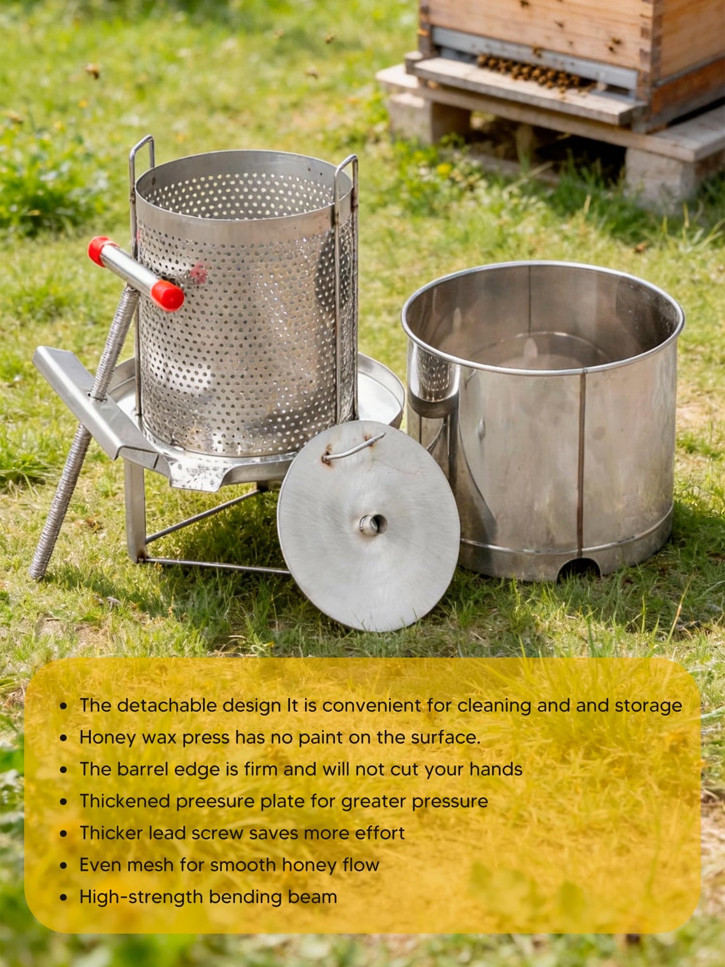 Duseu Honey Press Extractor Machine, Stainless Steel Honey Spinner Extractor Manual, Uncapping Needle Roller, 4 PCS Mesh Honey Strainer Bag, Honey Extraction Equipment for Wine Honey and Juice Making