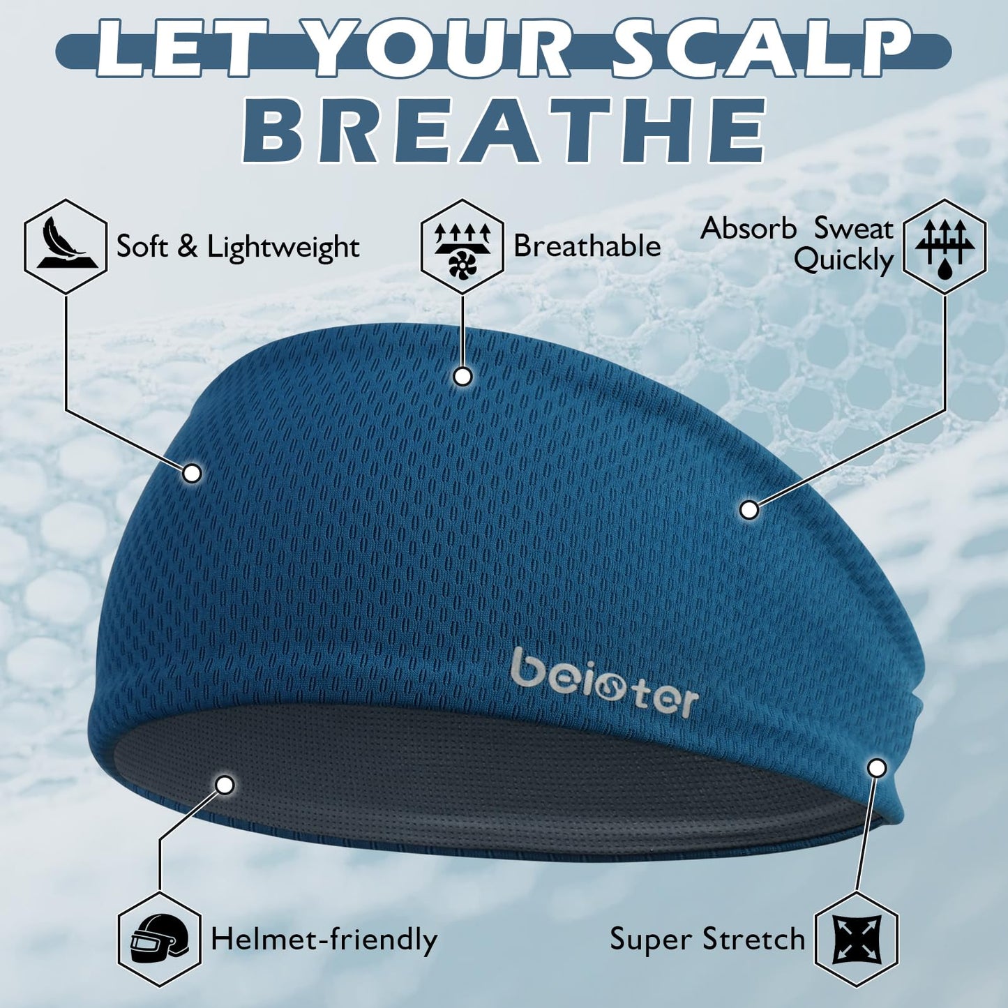 Beister Sports Headband Men & Women, Premium Sweat Wicking Workout Headband for Men, Wide Non-Slip Elastic Sweat Bands for Running, Gym Exercise, Cycling, Yoga, Soccer, Football, Basketball