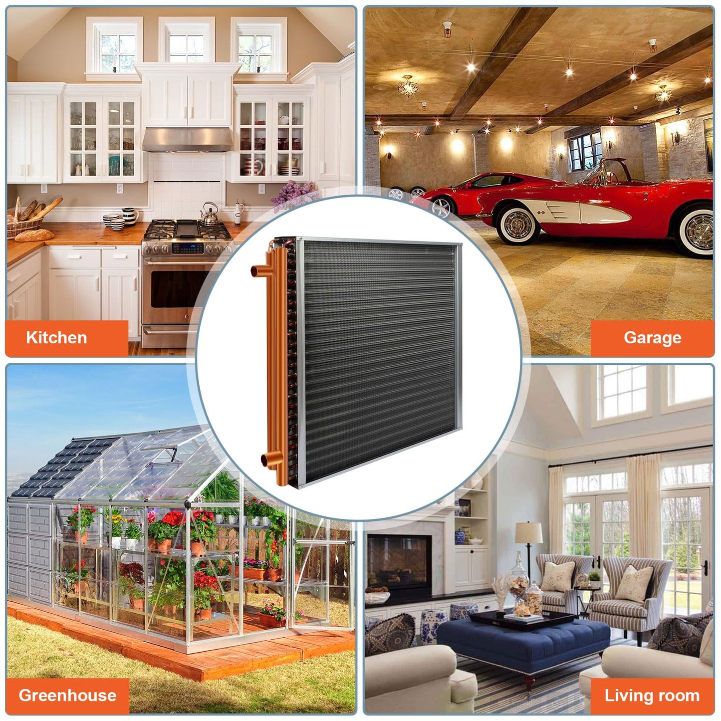 24x24 Heat Exchanger Water to Air, Copper Ports for Outdoor Wood Furnaces, Residential Heating and Cooling, and Forced Air Heating