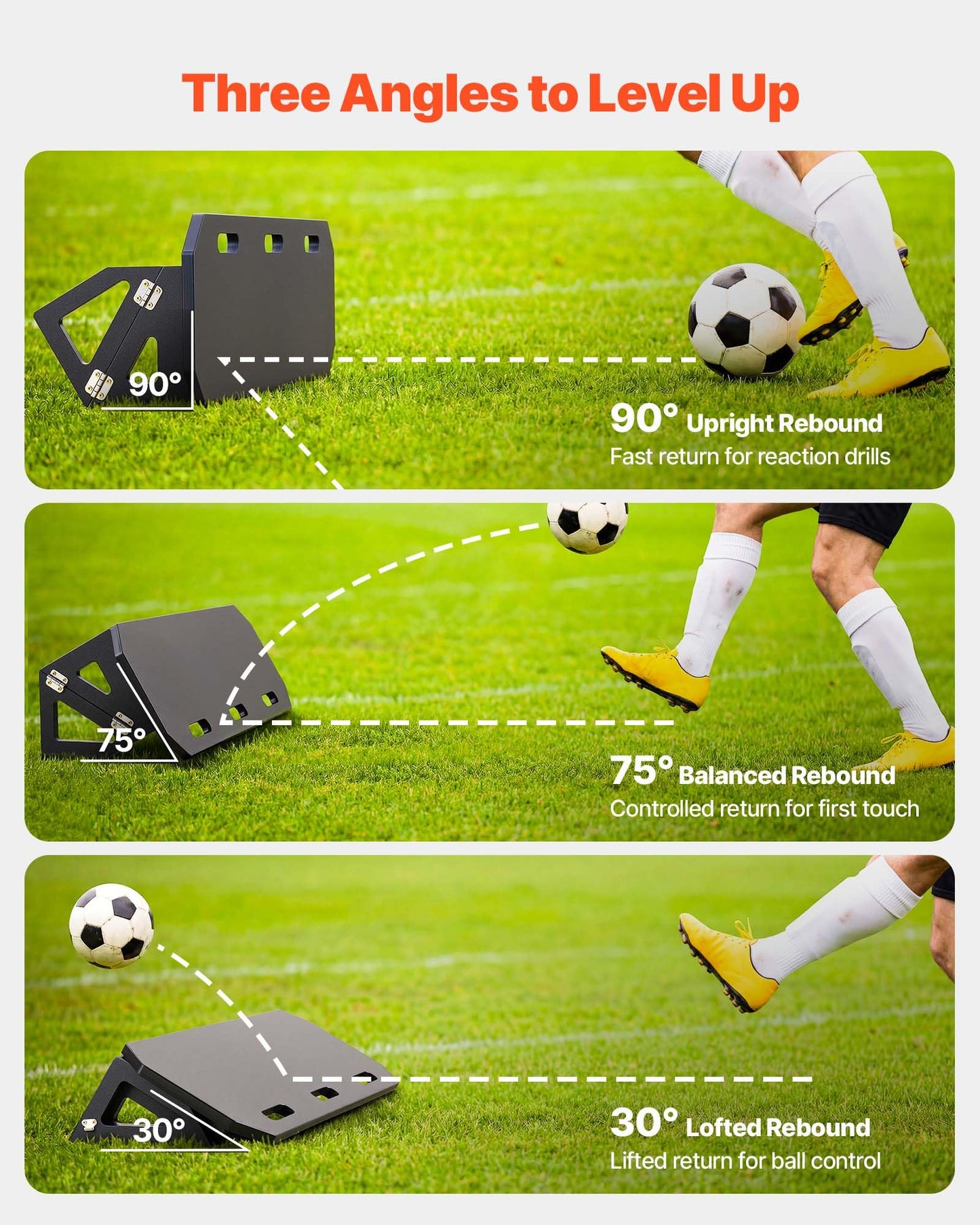 VEVOR Upgrade 3-Angles Soccer Rebounder Board, 40 x 12 in Portable Soccer Rebound Wall, HDPE Sports Kick Back Trainer, Soccer Training Equipment for Passing & Reaction Skills