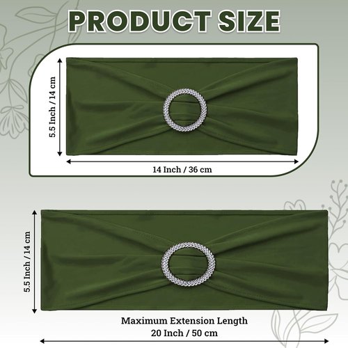 MDS Spandex Chair Sashes - 125 Pack of Olive Green Elastic Stretch Ties for Weddings & Events