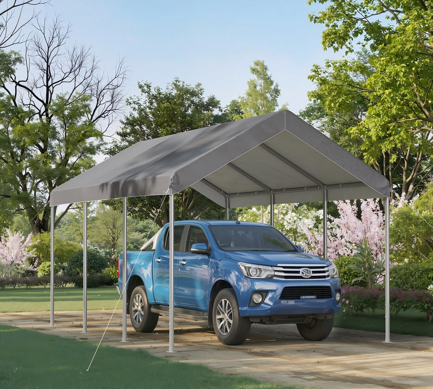 Aoxun Carport 10x20 ft Heavy Duty Carport Canopy, Adjustable Height Potable Car Canopy for Cars, Boats, Trucks, Outdoor Carport Shelter Portable Garage with Reinforced Frame, Gray