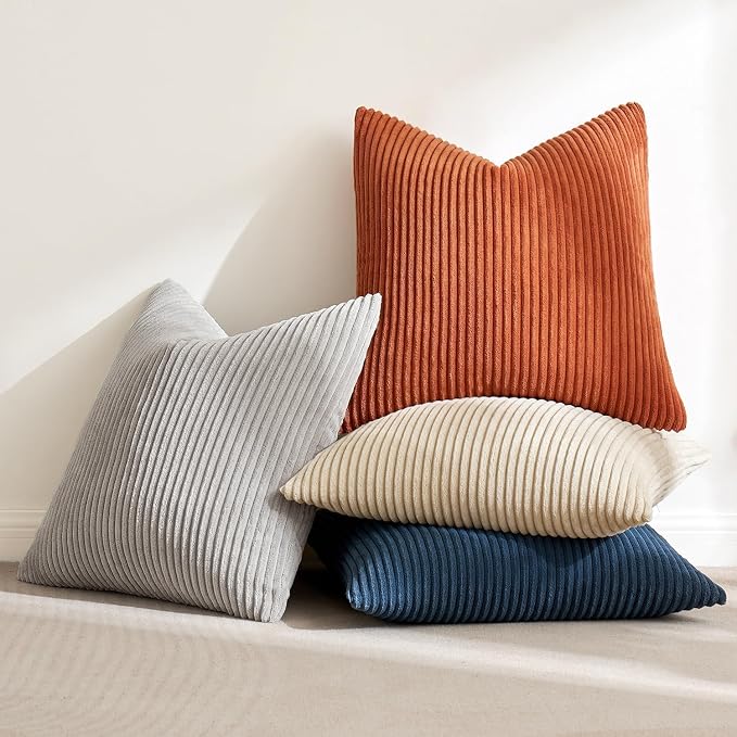 MIULEE Boho Farmhouse Throw Pillow Covers 20x20 Inch Set of 4 Summer Mordern Neutral Cushion Covers Soft Corduroy Nordic Home Decor for Couch Bed Sofa Living Room Blue-Yellow