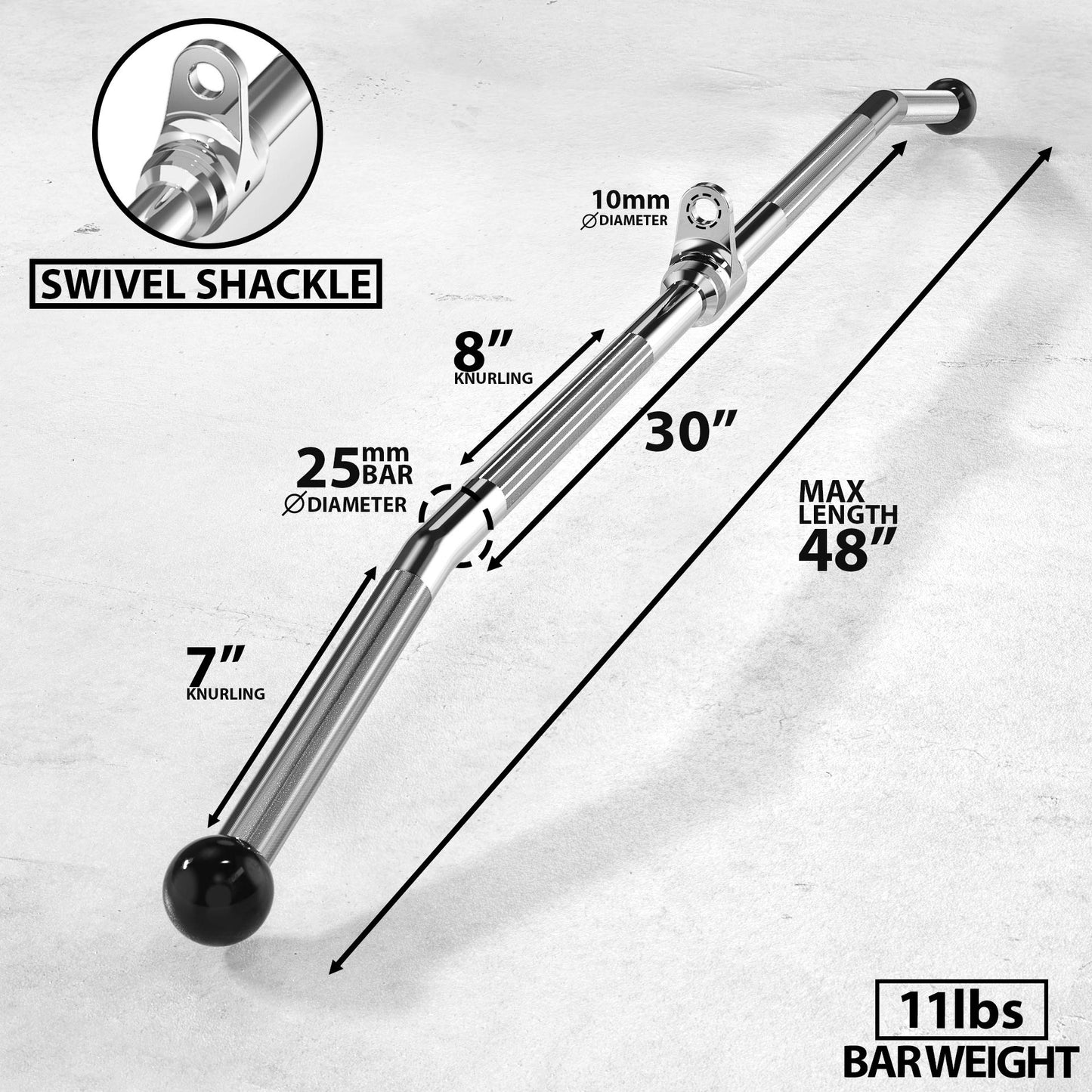 Synergee Lat Bar Cable Attachment 48". Universal Attachment for Cable Machines. Pull Down/Press Down Bar Accessory. Wide & Narrow Grip for Strong Back.