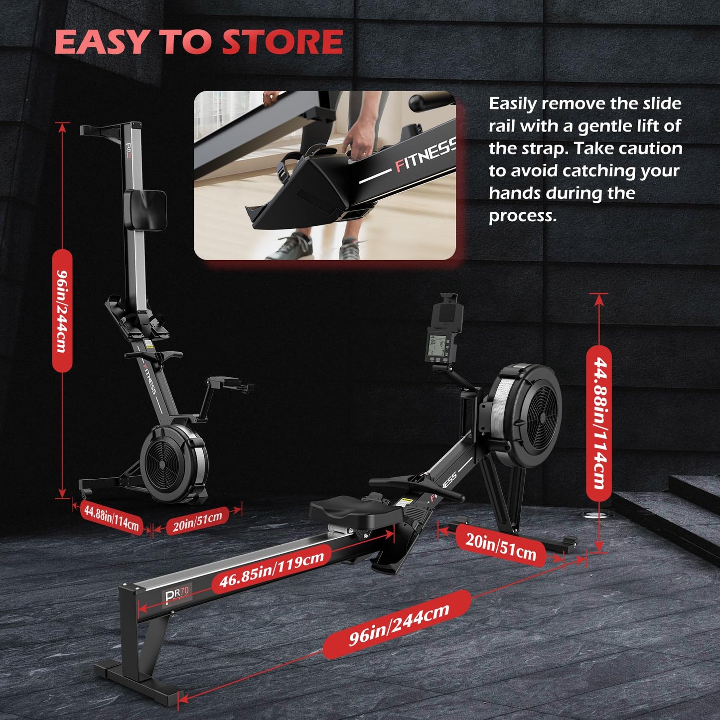 PASYOU Air Rowing Machine for Home,10-Level Resistance 350lbs Rower Machine,Foldable Row Machines Commercial with 54in Rail and Bluetooth Backlit Monitor, Adjustable Tablet Holder PR70