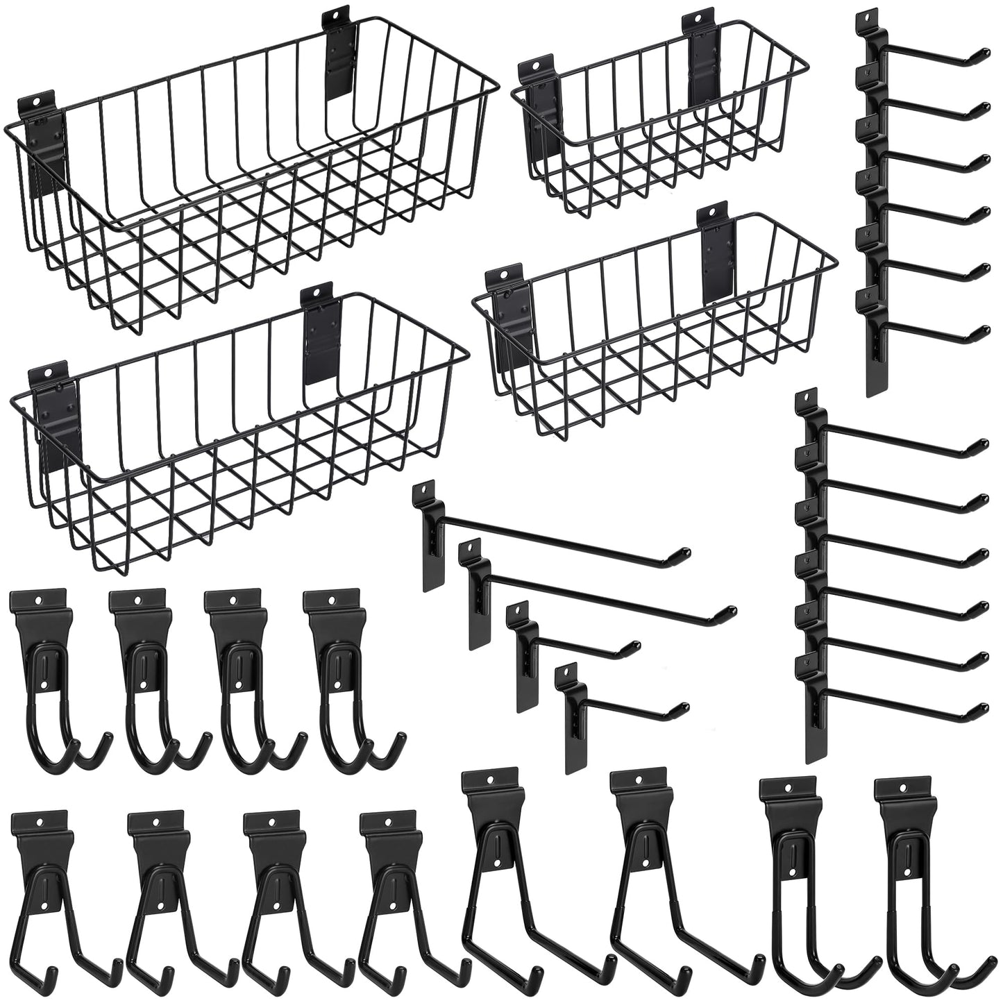 MENEONE Heavy-Duty Slatwall Baskets and Hooks - Slatwall Accessories for Standard Slatwall Panels | Ideal for Organizing Garages and Workshops