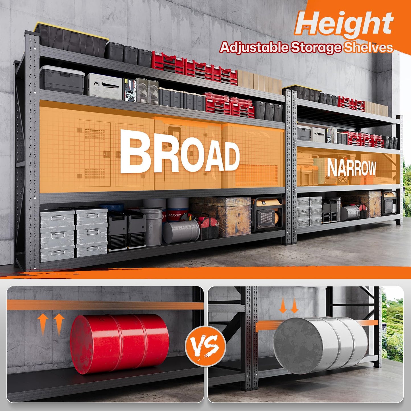 70H"Garage Shelving Units,5000LBS Storage Shelves,Garage Shelving Heavy Duty Metal Adjustable Shelves,Metal Shelving Rack,4Tier Large Tall Industrial Shelving for Warehouse,Pantry 60" W*24" D*70" H