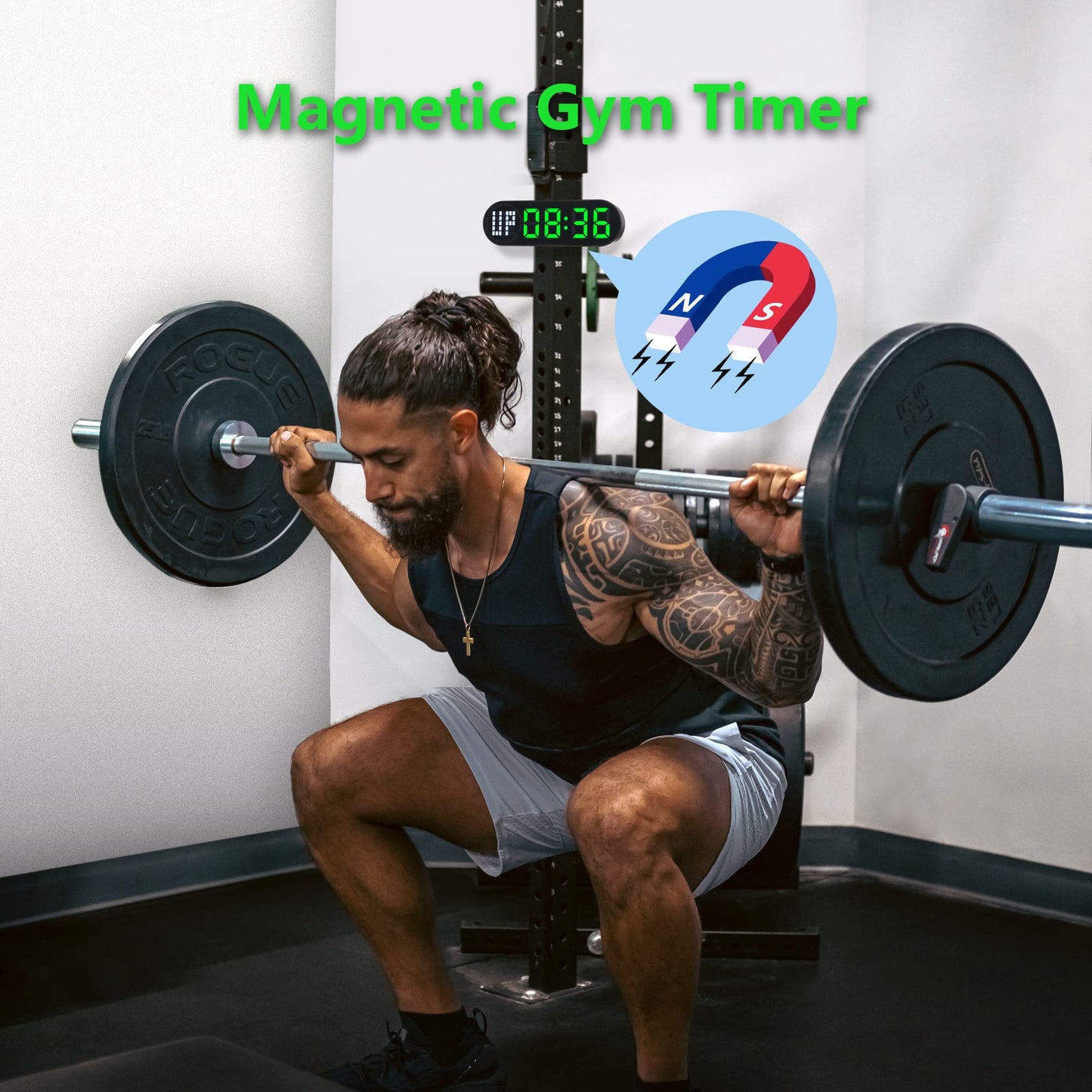 Portable Gym Timer Battery Powered, Magnetic Interval Workout Clock Time with Time Progress Bar, Boxing Round Timer for Home Gym Countdown/Up Fitness Crossfit HIIT Tabata