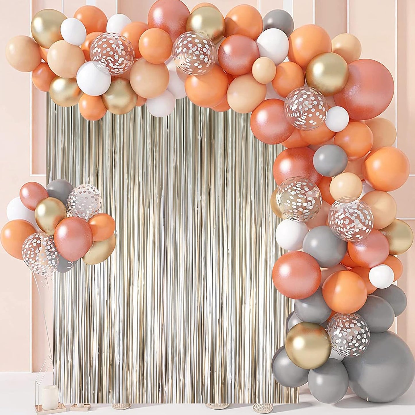 Voircoloria Matte Champagne Foil Fringe Backdrop Curtains - 3 Pack of 3.3 x 8.2 ft Tinsel Streamers for Parties