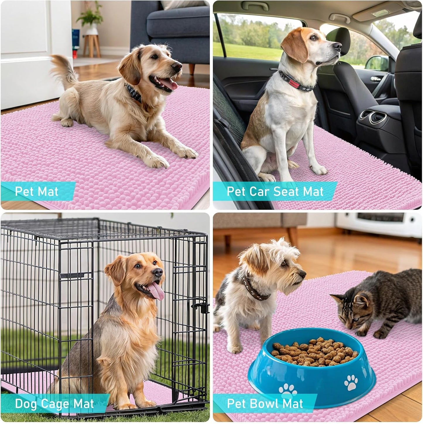 OLANLY Dog Door Mat - Absorbent Non-Slip Mud Mat for Indoor Entryway | Quick Dry Chenille, 70x24, Pink