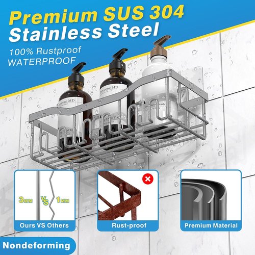 EUDELE Shower Caddy - 2 Pack Adhesive Organizer for Bathroom & Kitchen Storage | Rustproof Stainless Steel
