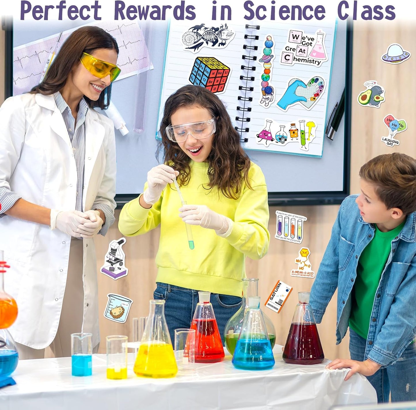 200PCS WAKEMOODEI Science Stickers Bulk, Chemistry Biology Physics Geology Natural Science Stickers for Kids Student