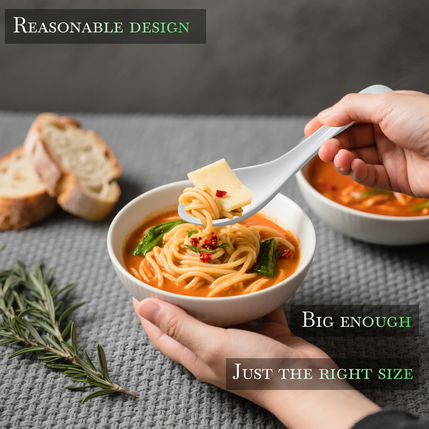 6.75 in Soup Spoons ACANDYL 6 Pcs Asian Soup Spoon Ceramic White Chinese Japanese Soup Spoon for Cereal Ramen Pho Dumpling Wonton Miso Non-Toxic & Dishwasher Safe Deep Oval Hook Design