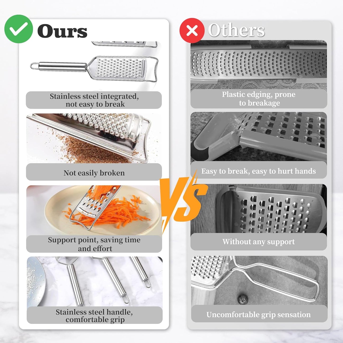 Tongjude Stainless Steel Cheese Grater Set - 5-Piece Kitchen Grater, Peeler, Slicer & Zester with Cleaning Brush
