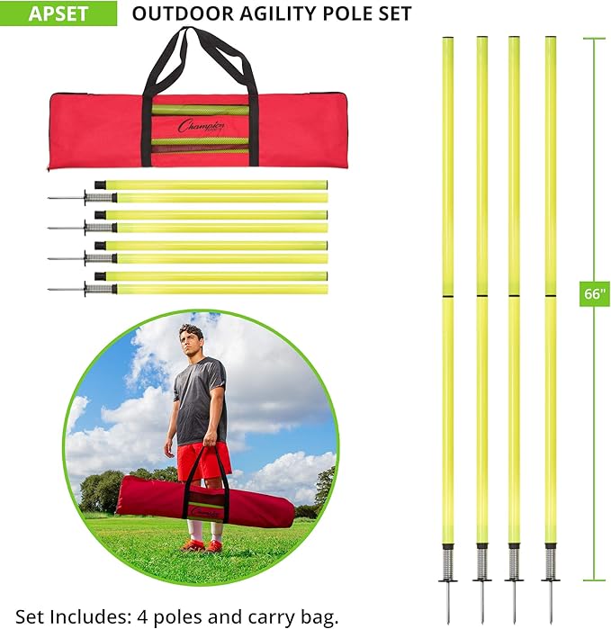 Champion Sports APSET Outdoor Agility Pole Set, Yellow
