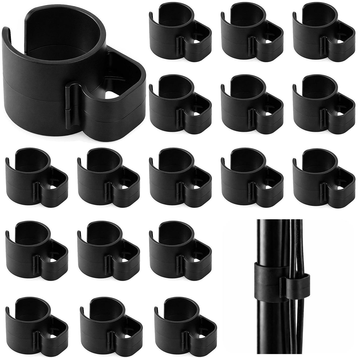 RUBII 18 Pcs 35mm Speaker Pole Cable Clips, Pole Cable Management Clips, Stand Poles Cable Clip for Studio Accessories Cords Wires Storage Organization