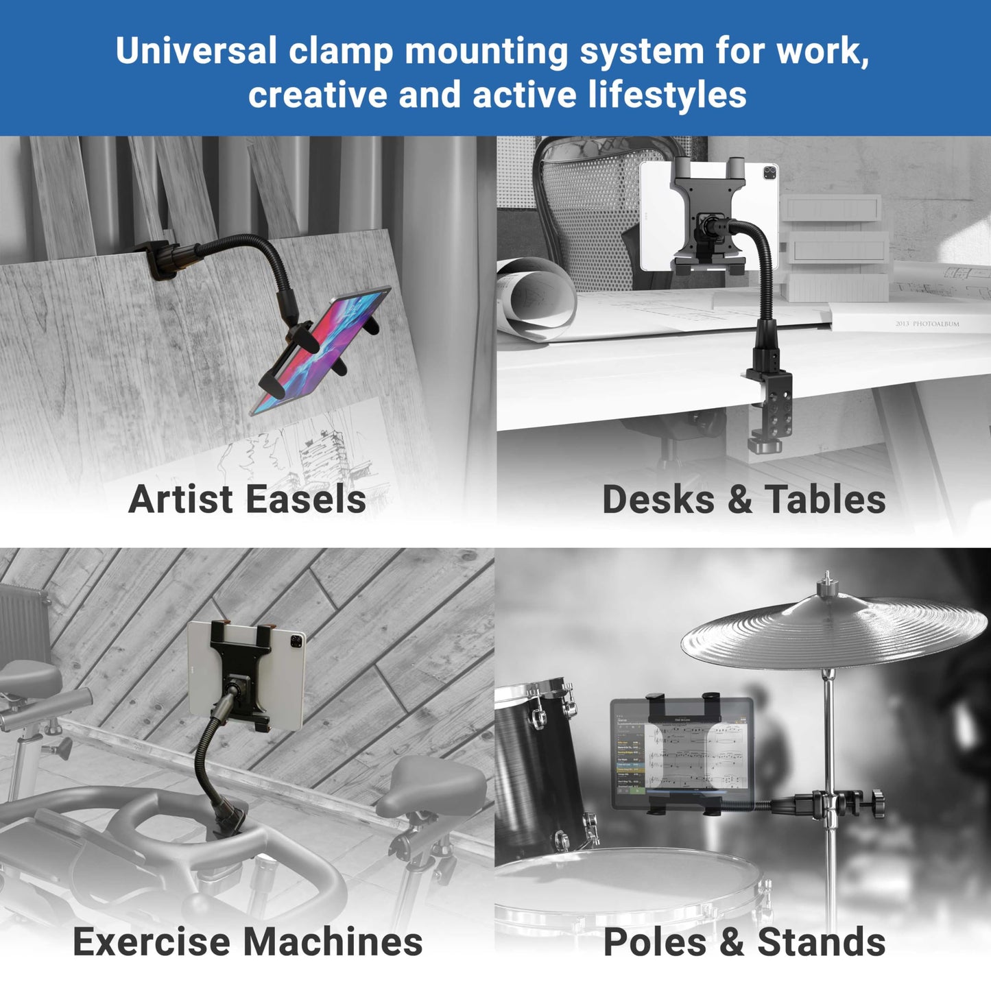 ARKON Mounts - Heavy Duty Tablet Holder with Clamp Mount and 12-Inch Bendable Gooseneck Arm | Versatile Tablet Stand with Easy Install & Durable Support | Securely fits iPad, Galaxy, Note, and more