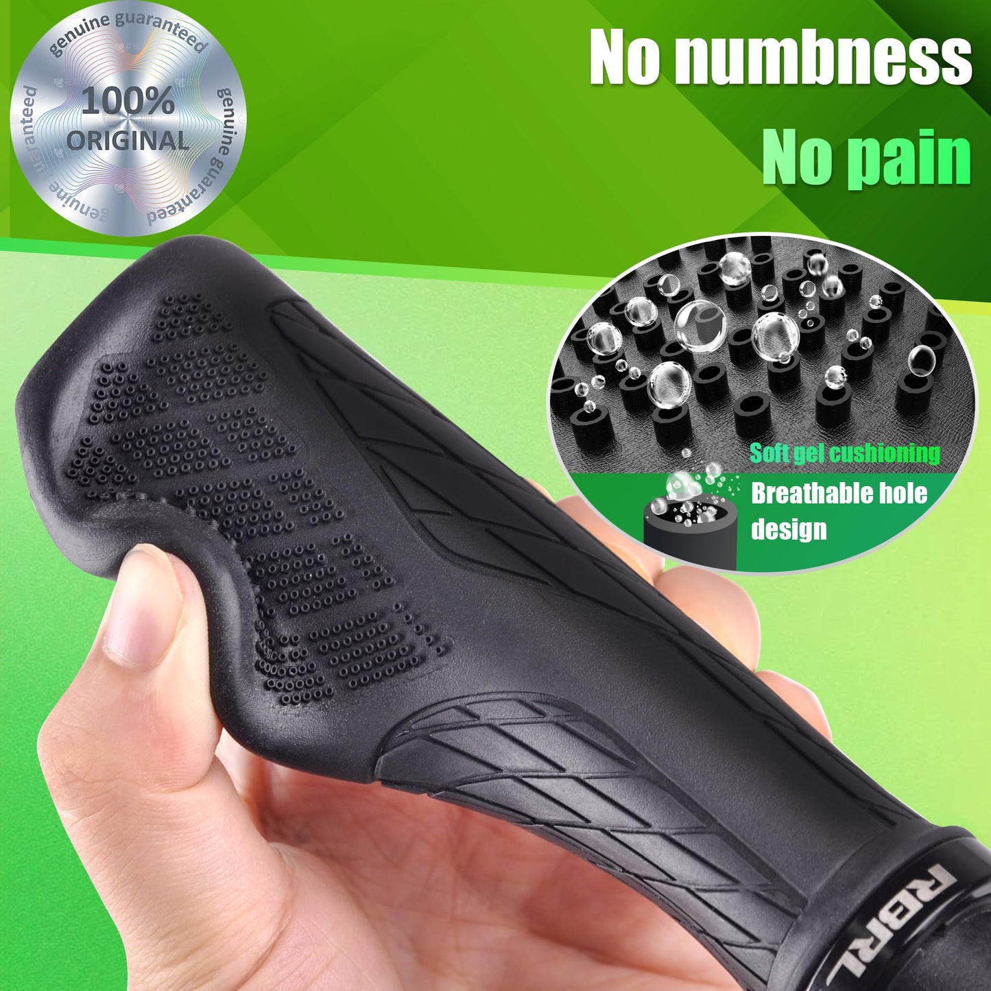 RBRL Bike Grips, Ergonomic, Non-Slip Rubber Handlebar Grips with Aluminium Alloy Lock-On Design, 3-Zone Comfort Bicycle Grips for MTB, E-Bike, BMX & Trekking Bikes