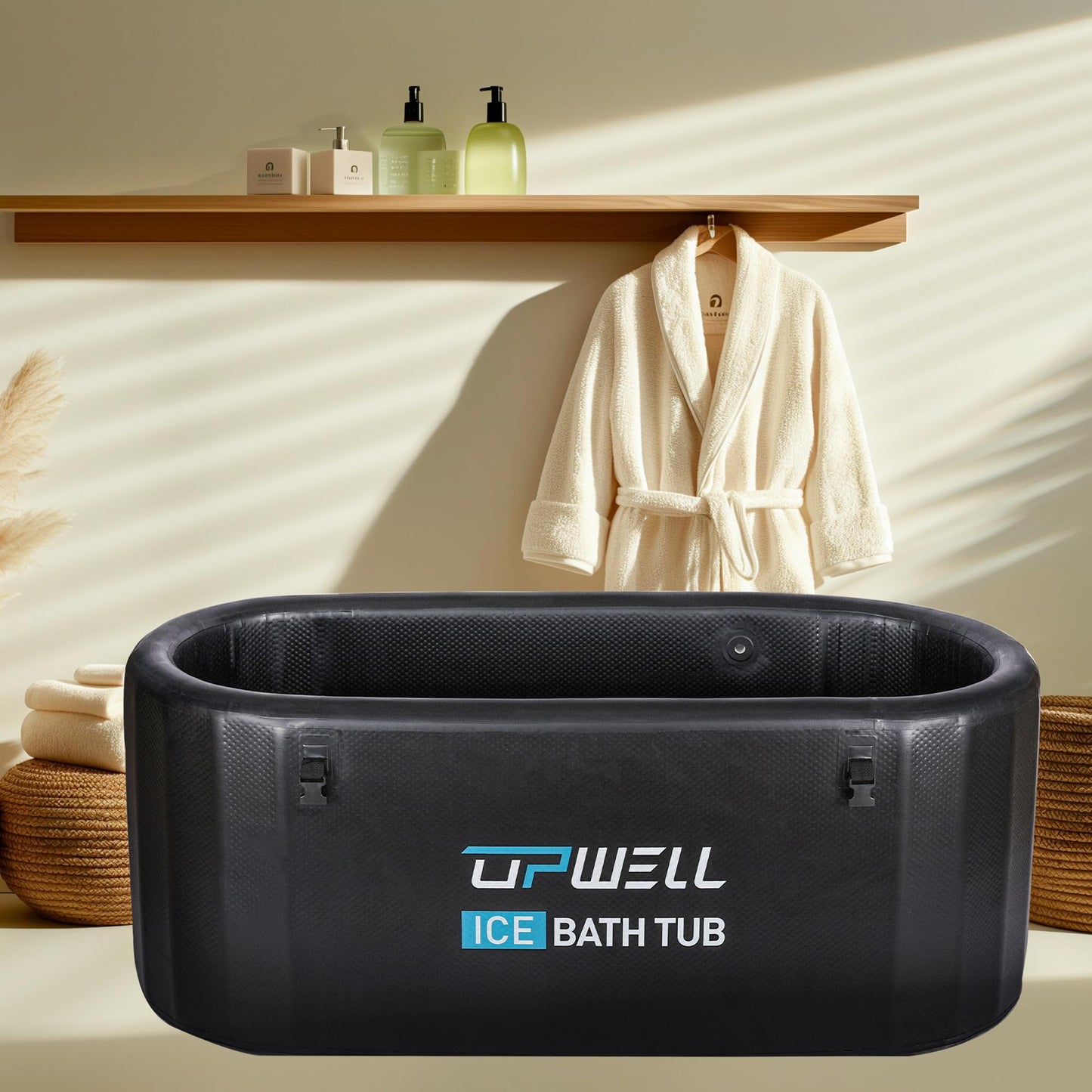 UPWELL Cold Plunge Tub Large Portable Oval Inflatable Ice Bath with Cover Tub for Cold Water Athletes Large Baths for Therapy Recovery at Home or Outdoors Ice Plunge Black