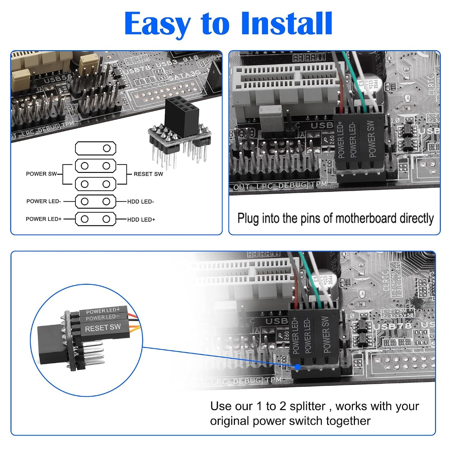 Reset (2M, MEIRIYFA Desktop Computer Power Switch Power Supply Cable, External PC Power Button Extension Cable with ON