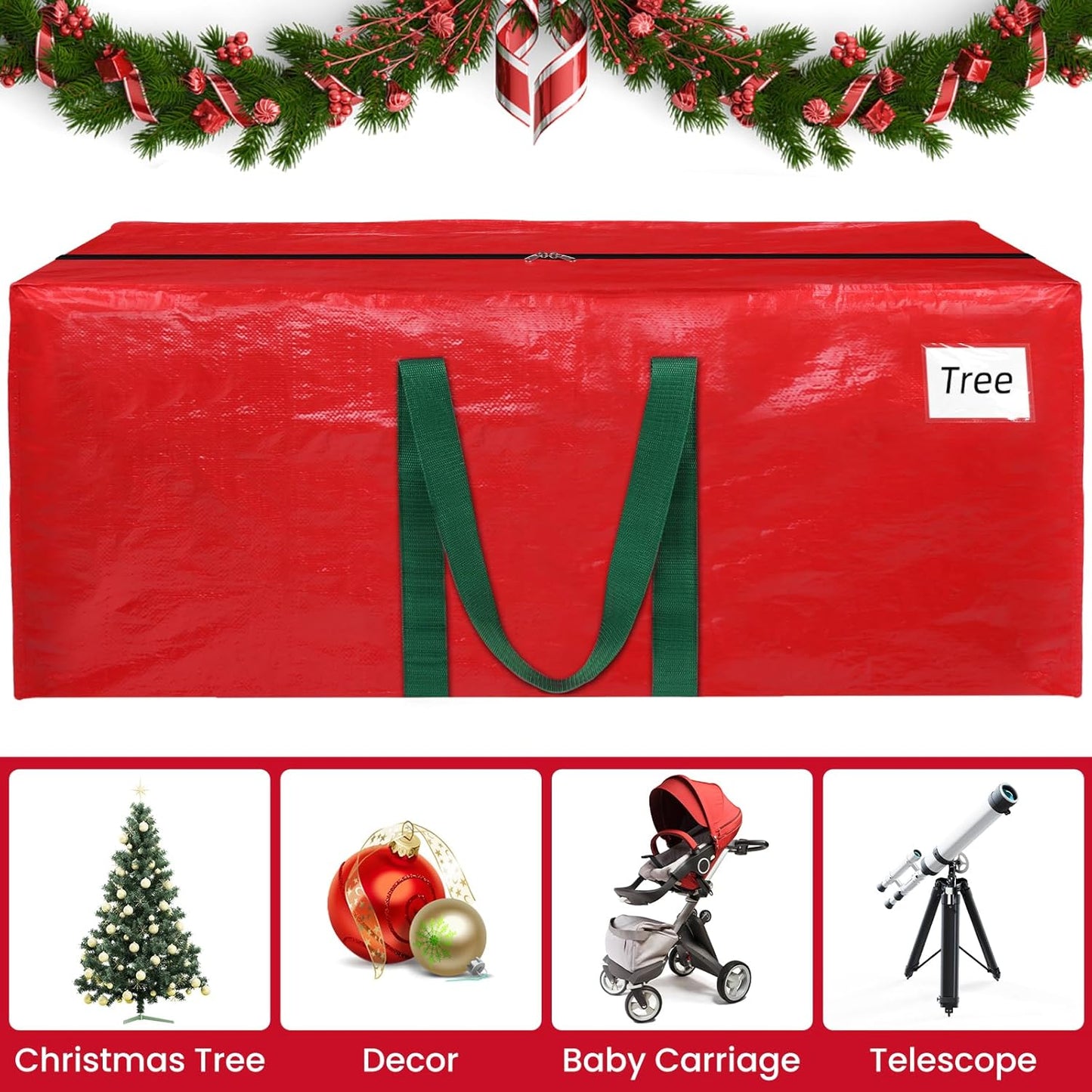 RoomHacks Christmas Tree Storage Bag - Durable Waterproof 9 Ft Holiday Tree Tote with Handles & Tag Pocket