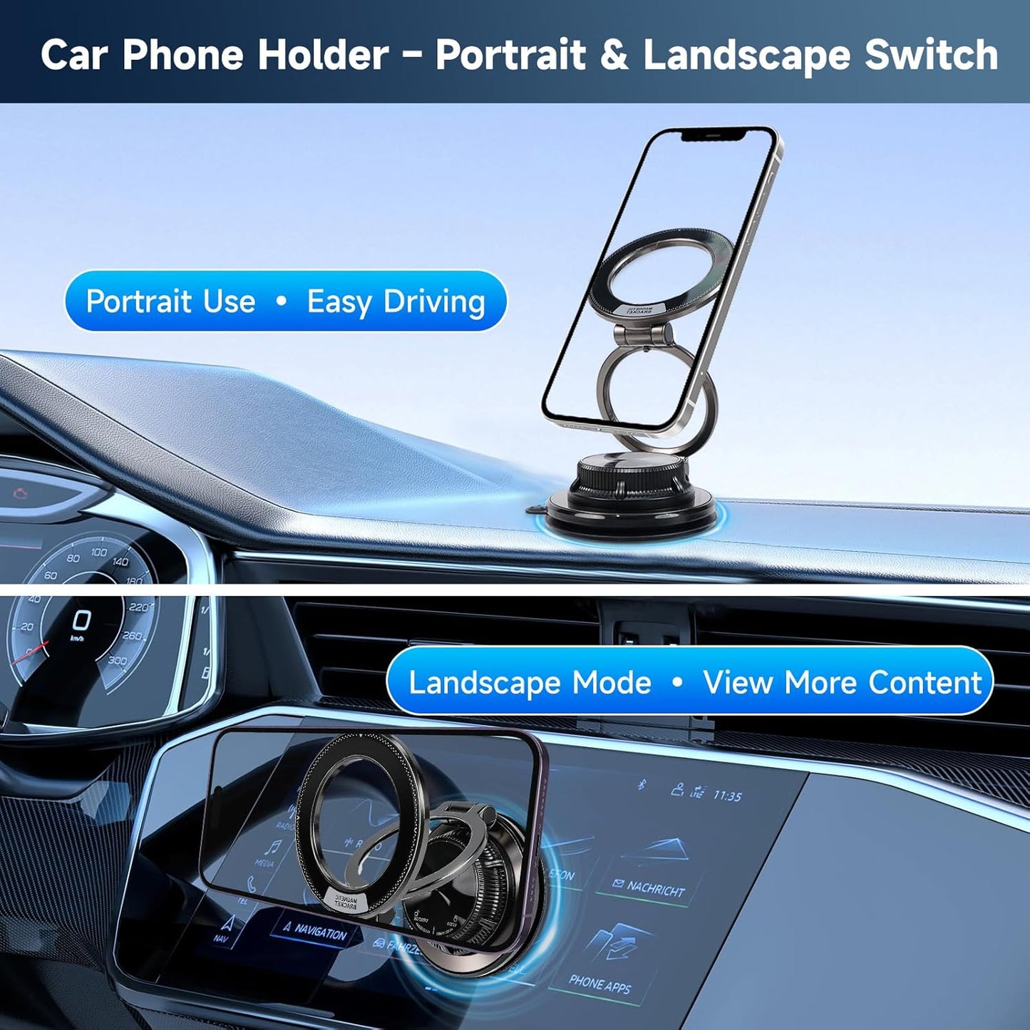 CHTXXLSZ 360 17/16 Magnetic Car Phone Holder, Adjustable Suction Cup Universal Phone Mount, Multi-Scene for Car Office
