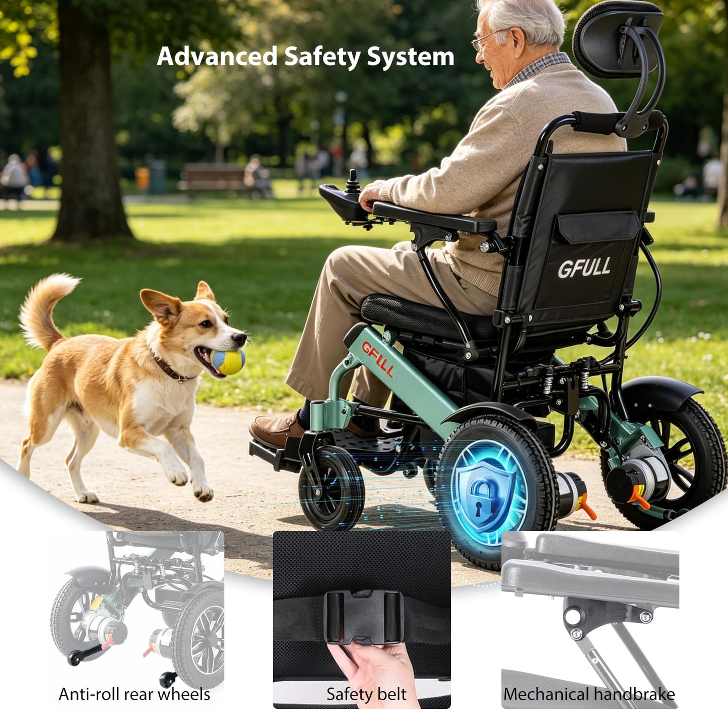 Electric Wheelchairs for Adults, Heavy Duty 66lbs 18" Wider Seat Aluminum Foldable Motorized Wheelchair with 12Ah Batteries & Dual Motors, 20 Miles Long Range 330 lbs Large Tire for Home, Park