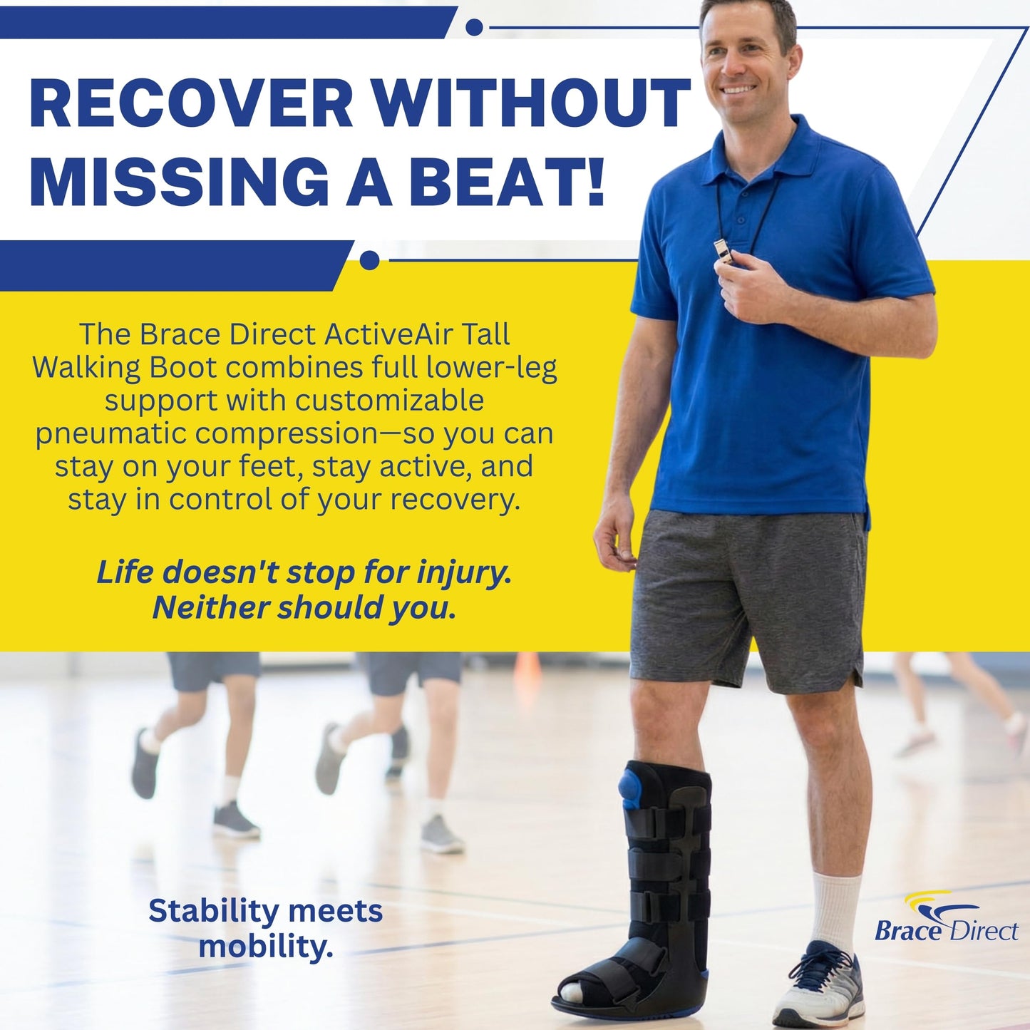 Brace Direct ActiveAir Deluxe Tall Walking Boot – Pneumatic Medical Fracture Boot for Ankle & Foot Injuries, Post-Op Immobilization, Achilles Support (L4361)