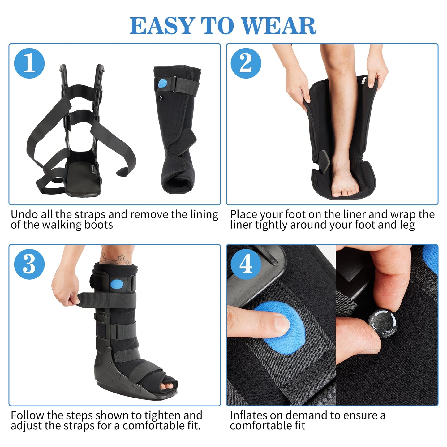 Medibot Air Cam Walker Tall Fracture Boot, Medical Recovery Walking Boot for Broken Foot, Sprained Ankle, Fractures, Adjustable Air Bladders, Universal Fit for Men & Women, Left or Right Foot(Large)