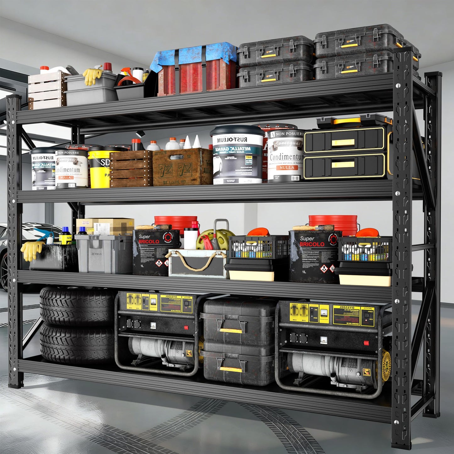 Lionhon Heavy Duty Garage Shelving, 70" W x 23" D x 69" H, 5000 LBS Capacity, 4-Tier Adjustable Metal Storage Shelves, Reinforced Steel Storage Rack for Warehouse, Basement, Workshop