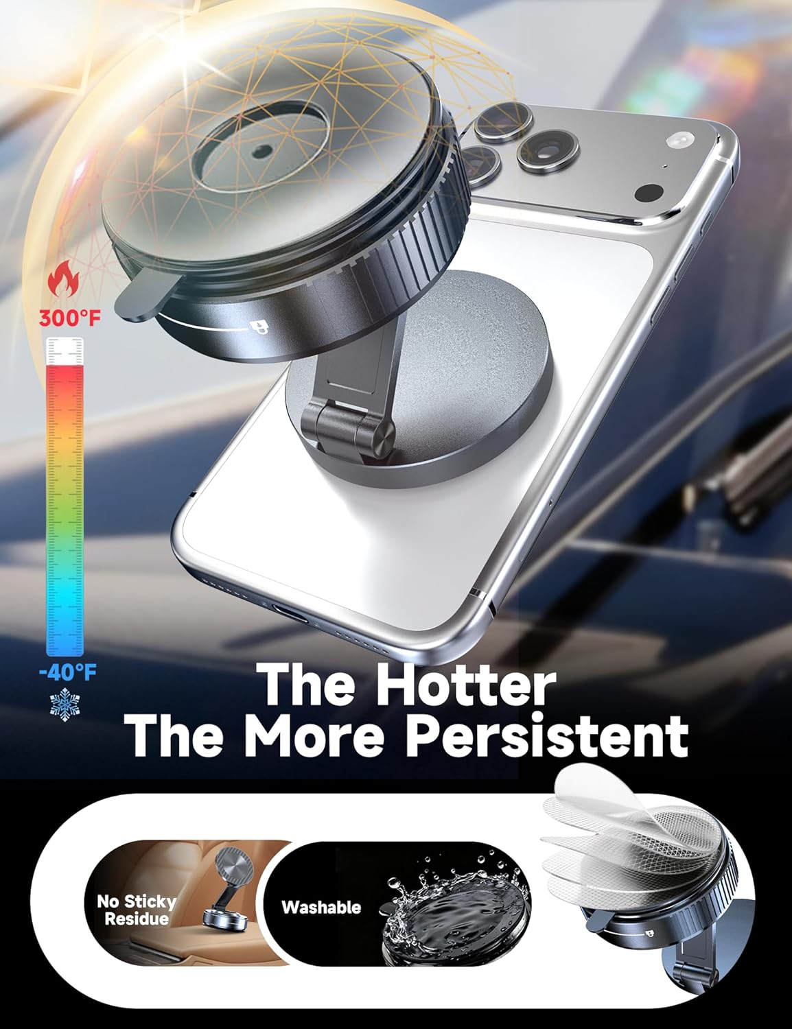 [105+LBS 3800gf 360 Vacuum Magnetic Phone Holders for Your Car Suction & Magnetic] Magsafe Car Mount, Adjustable Car