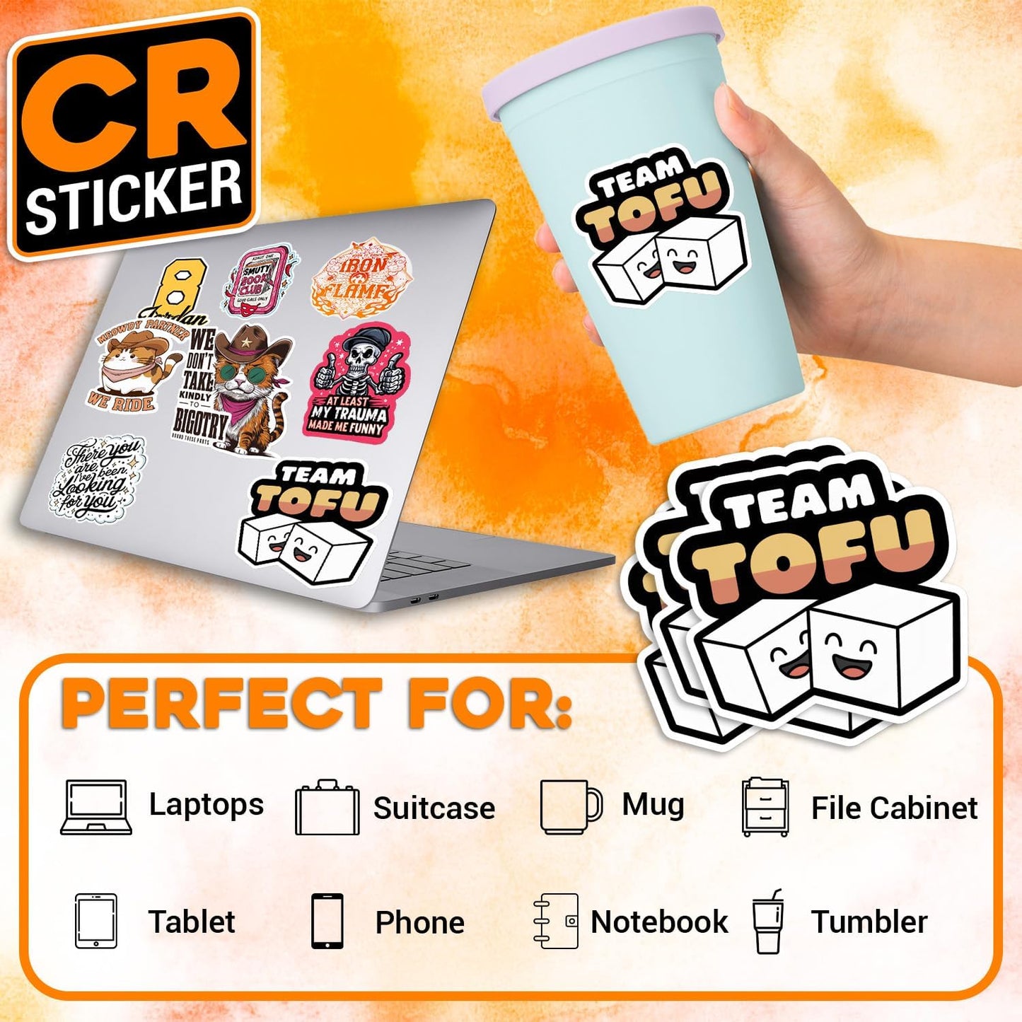 CRSTICKER V3 Team Tofu Vegan Sticker Waterproof Vinyl Decal for Water Bottles Tumbler Laptop Car Kindle - Gift for Kid