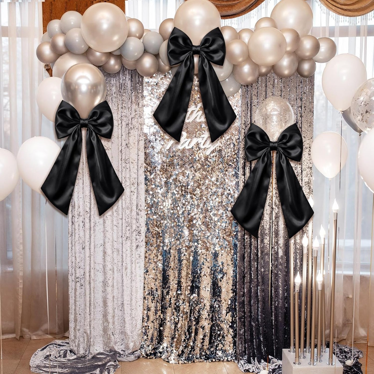 Suncalla Large Satin Bow Decorations - 3 Pcs 2 FT Hanging Wall Decor for Weddings & Parties | Black