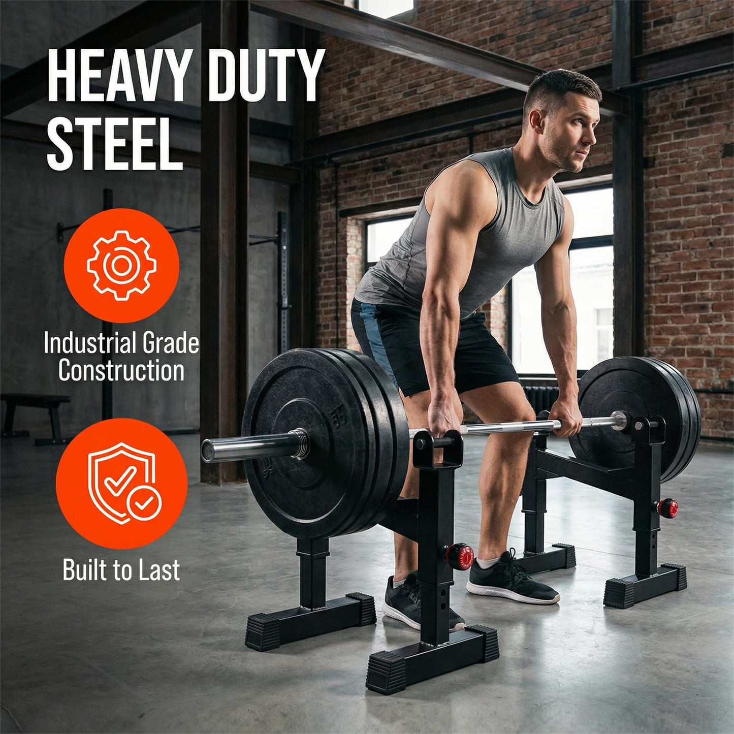 STARSNET Deadlift Sling Rack, Deadlift Platform Barbell Elevation Stand with 5-Level Height Adjustment for Home Gym Weightlifting, 880 lbs Capacity