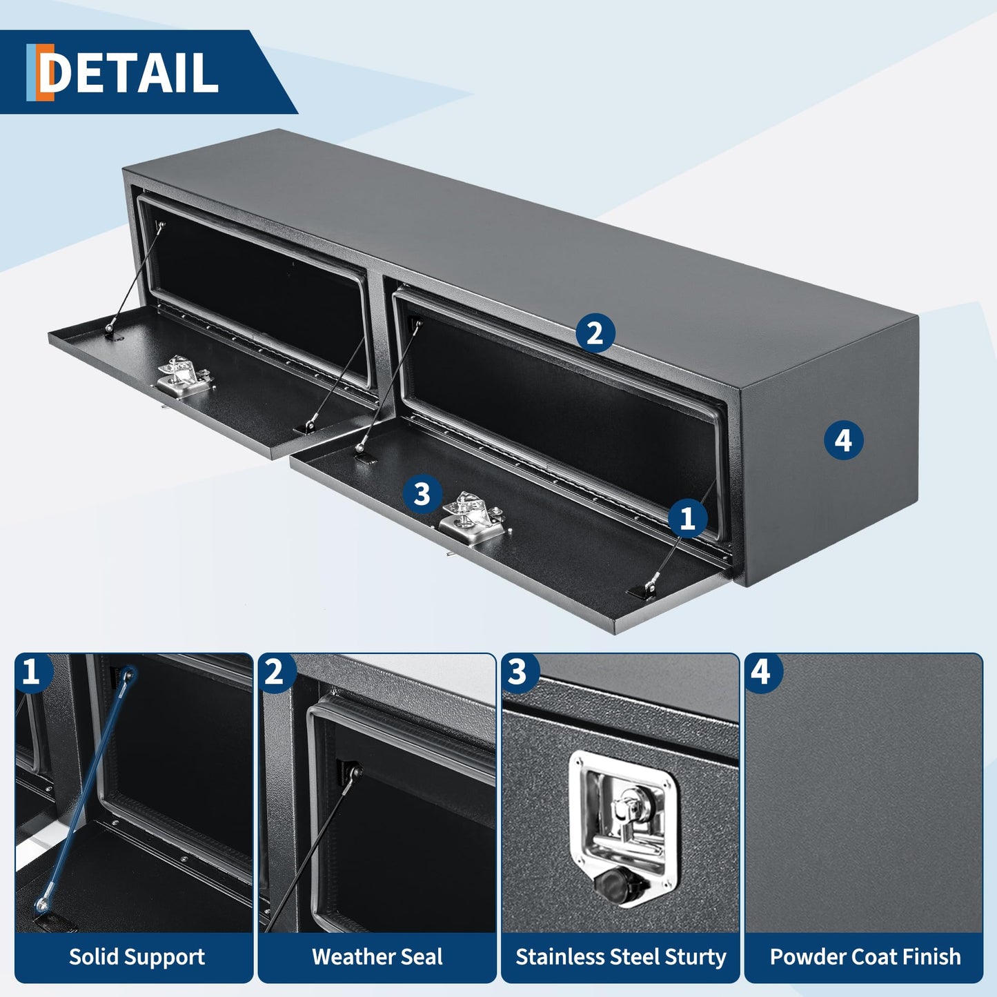 GarveeTech Black Steel Underbody Truck Tool Box with t-Handle Lock Latch, Truck Storage Organizer Tool Box Chest, Heavy Duty Under Body Toolbox for Pick Up, Truck, RV, Trailer，48 x 16 x 13 Inch