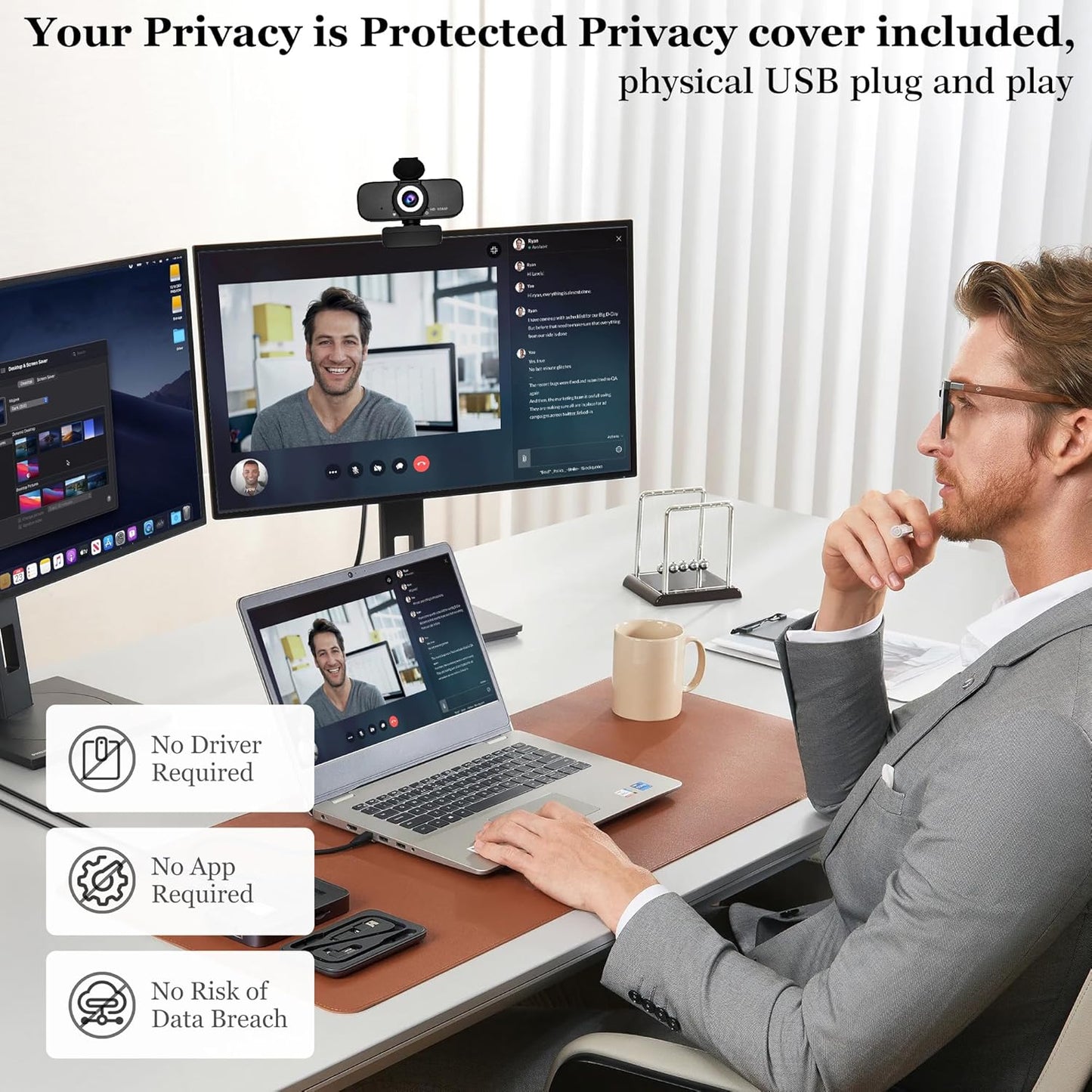 SZGIARUY 1080P Computer-Style1 Full HD Webcam with Built-in Microphone and Rotatable Tripod, Privacy Cover, for Desktop