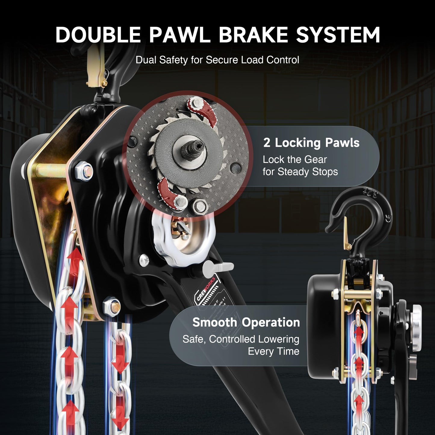 CREWORKS Lever Chain Hoist, 3 Ton 6600 lb Capacity 10 ft Manual Chain Hoist with G80 Galvanized Chain & Swivel Hooks, Heavy Duty Manual Lever Hoist for Construction Warehouse Automotive Factory