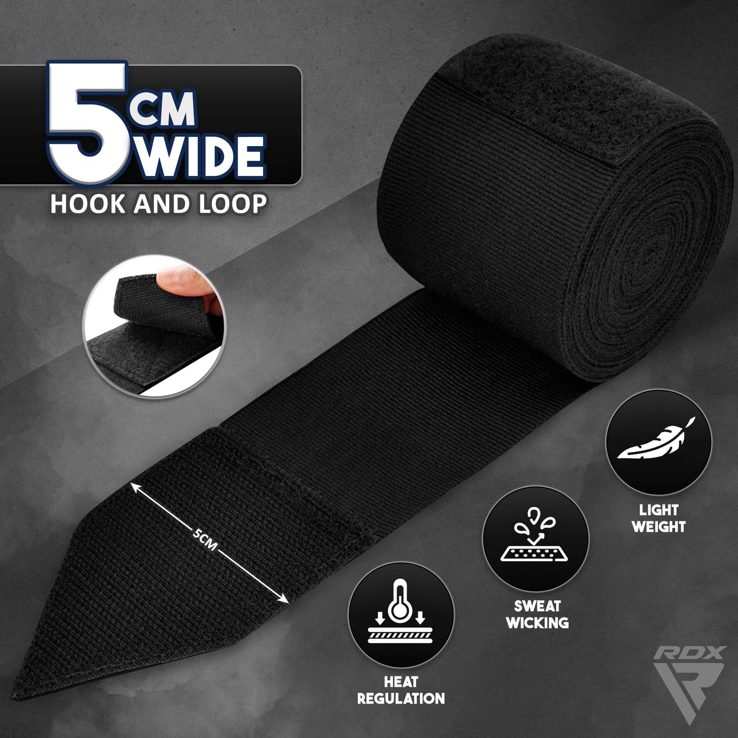 RDX Boxing Hand Wraps 4.5M / 180 Inches – Mexican Style Semi-Elastic MMA Inner Gloves - Wrist Support for Muay Thai, Kickboxing, BJJ, Karate - Thumb Loop & Hook and Loop Closure - Cotton & Nylon Blend