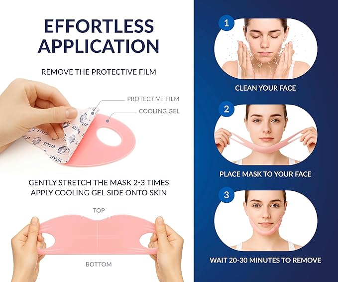 Stylia V Line Lifting Collagen Face Mask - Double Chin Strap for Women - Jawline Shaper Face Lift Tape - Neck Lift Collagen Mask - Chin Strap for Sleeping - Hyaluronic Acid, Aloe Vera, Cica 5PC