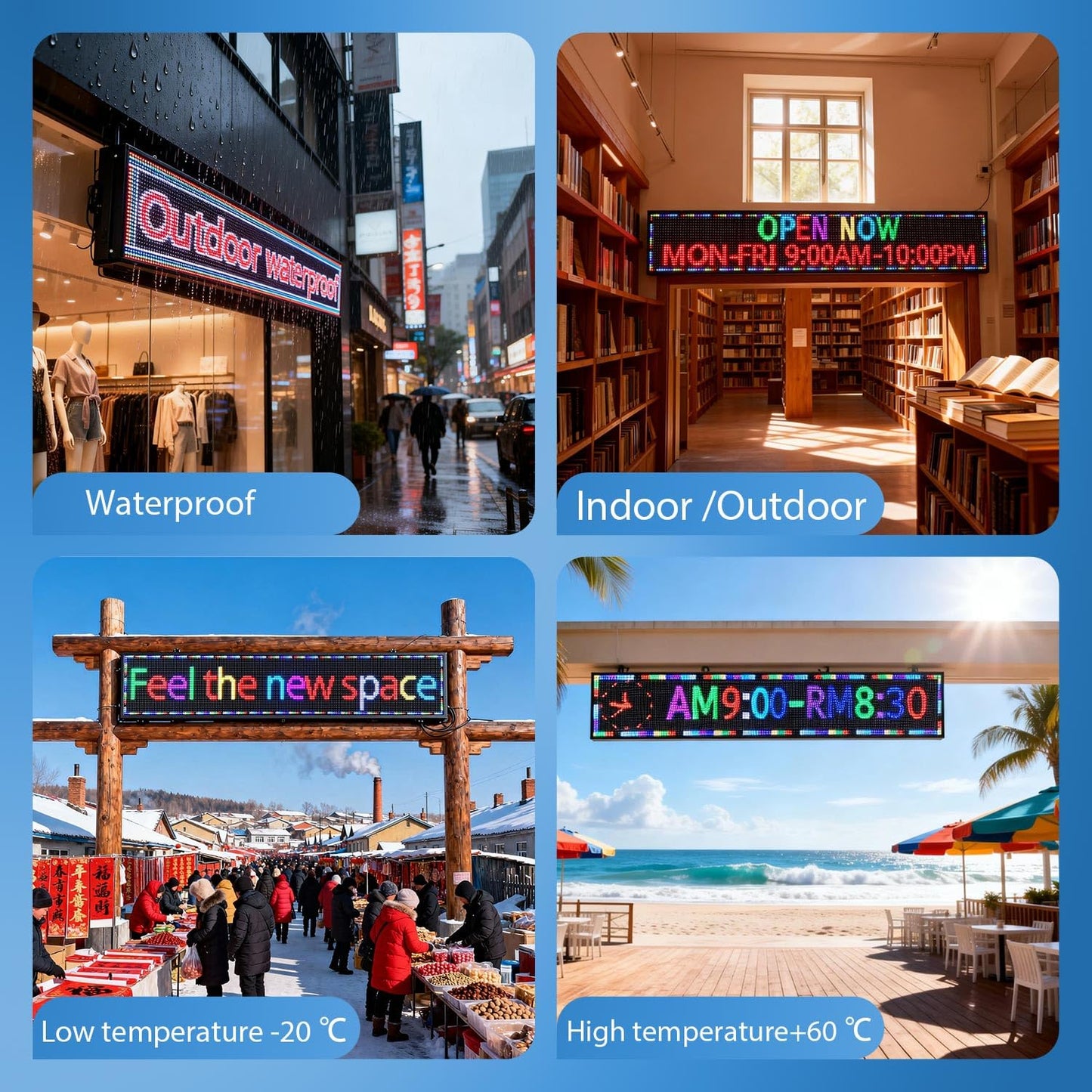 JINBLIZZARD P10 Programmable Scrolling Custom Outdoor Led Sign For Business Digital Advertising Display Screen Matrix Panel WiFi Control Electronic Message Board Store Neon Marquee 77"×14"