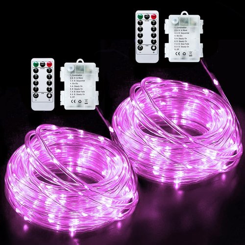 JMEXSUSS Pink String Lights - 33ft Battery Operated 100 LED Fairy Lights with Remote | 8 Modes for Outdoor Decor