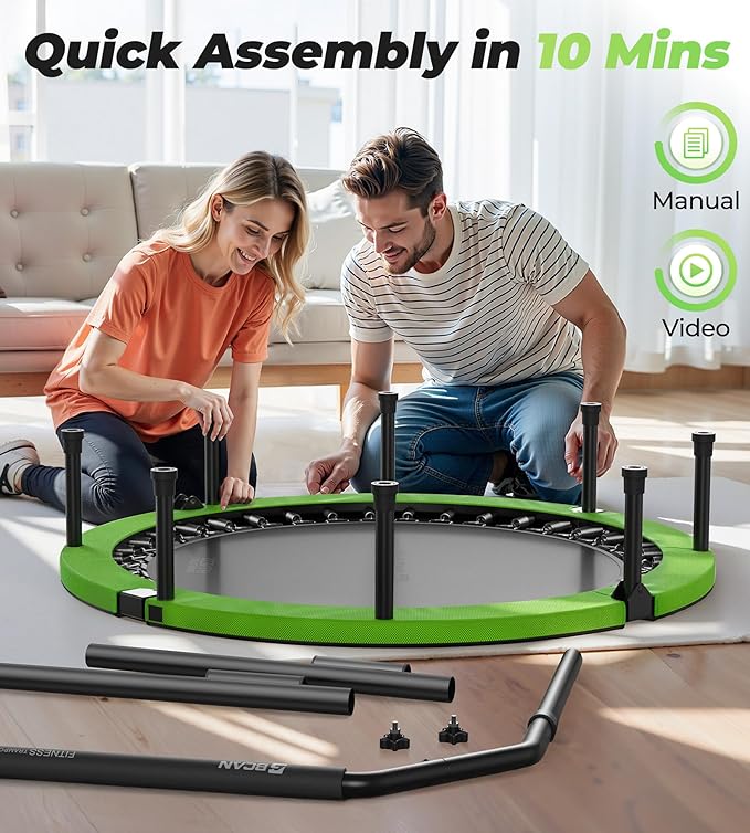 BCAN 40"/48" Foldable Mini Trampoline, Rebounder Trampoline for Adults, U/T Adjustable Foam Handle, Exercise Rebounder for Adults Indoor/Garden Workout, Max Load 330lbs/440lbs