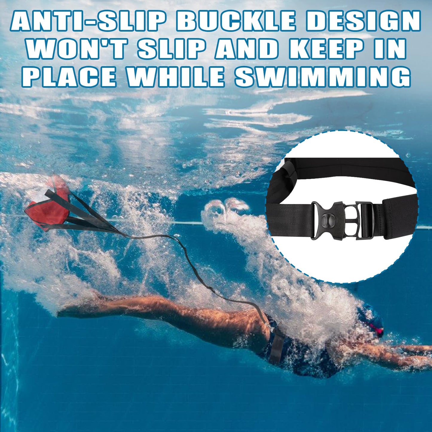 Hikeen Swimming Parachute Resistance Set Training Equipment with 3 Parachute & Adjustable Length Swim Belts for Adults(1 Set)