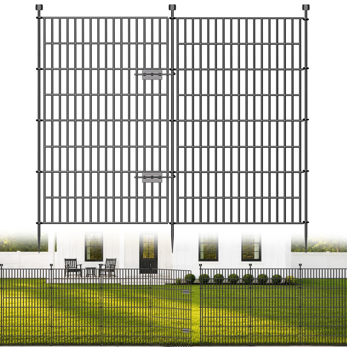 10 Panels No Dig Decorative Outdoor Garden Fence with Gate for Yard, 48 in(H) X 23.6ft(L) Animal Barrier Fencing Rustproof Metal Wire Panel Border for Dog, Rabbits, and Patio Temporary Ground Stakes