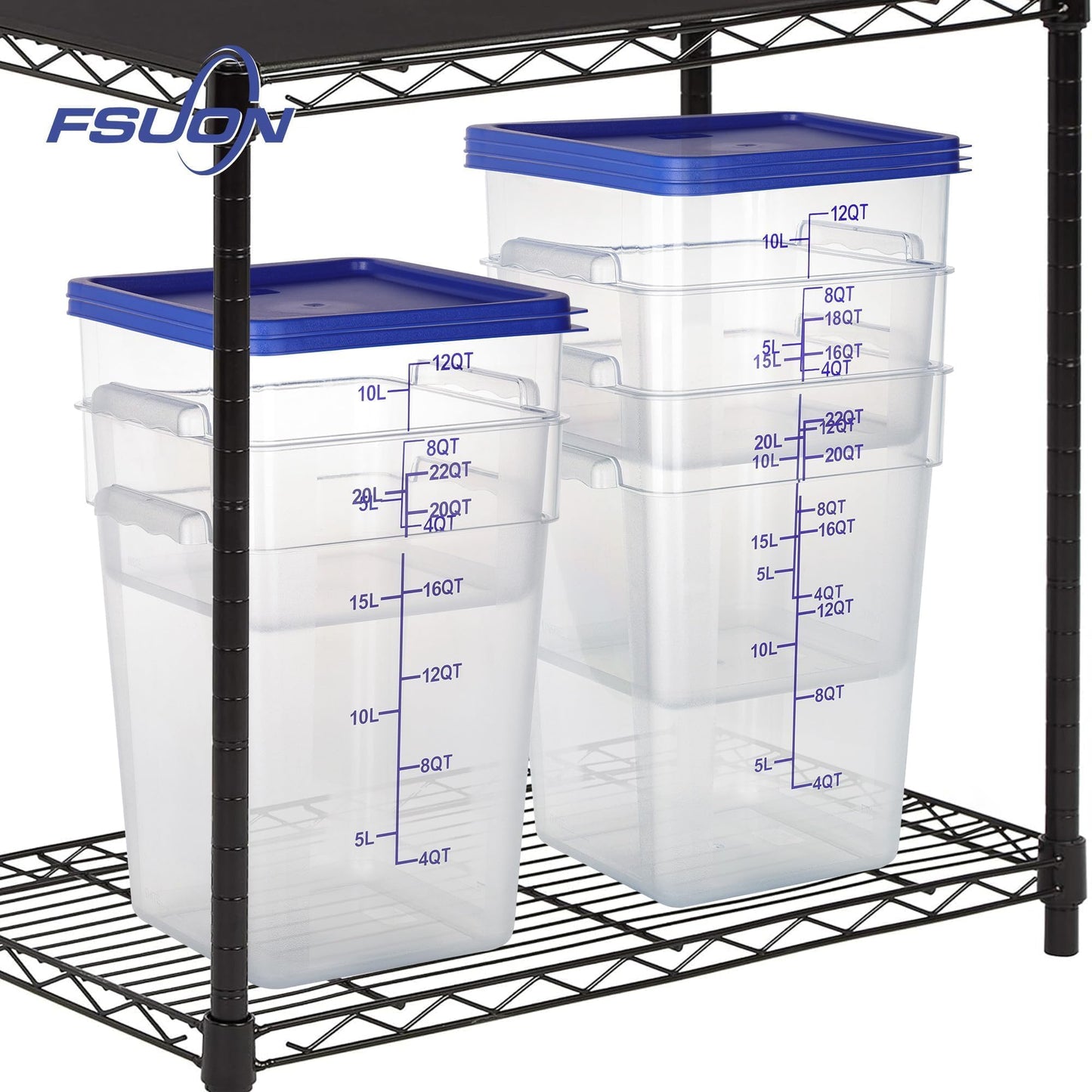 FSUON 4 Pack Clear Food Storage Containers with Lids and Handles Polycarbonate Square Commercial Food Containers, NSF (18Qt)
