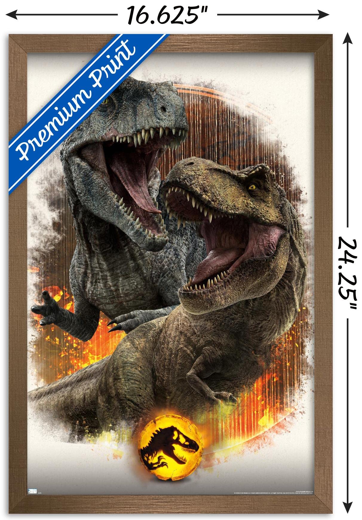 Trends International Jurassic World: Dominion - Giga Vs T. Rex Wall Poster, 22.4L x 14.7W, Bronze Framed Version