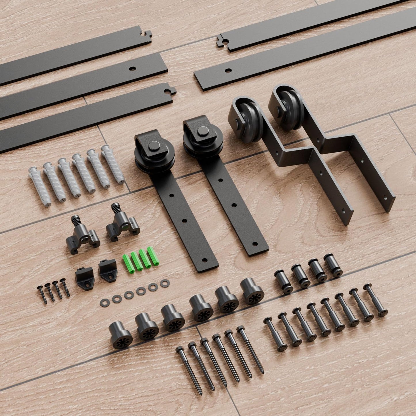 4-14FT Bypass Sliding Barn Door Hardware Kit Single Track System Carbon Steel Basic Roller Hanger Easy to Install Fit Double 36" Wide Doors Panels (6ft Single Track Bypass)