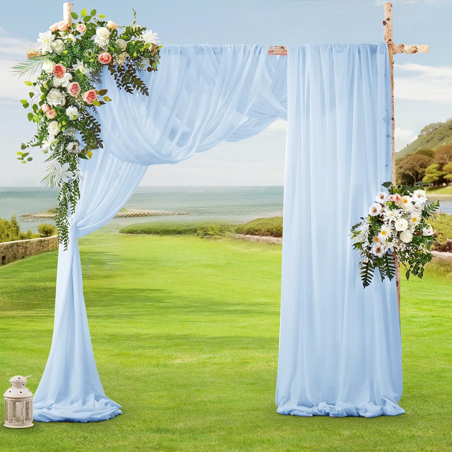 SiinvdaBZX 2 30" 20Ft Panels Wedding Arch Draping Fabric x Light Blue Sheer Chiffon Fabric Outdoor Extra Long