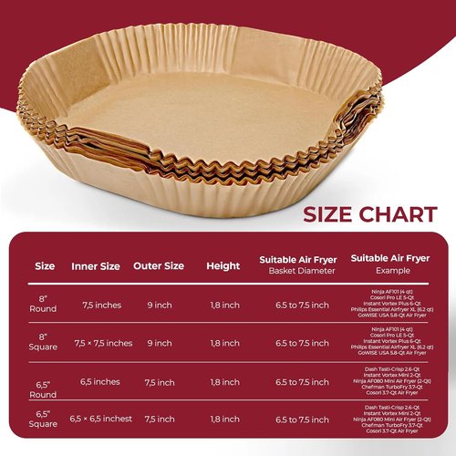 Disposable Air Fryer Paper Liners - 100 Pack, 8-Inch Non-Stick Parchment for Oven & Microwave Use