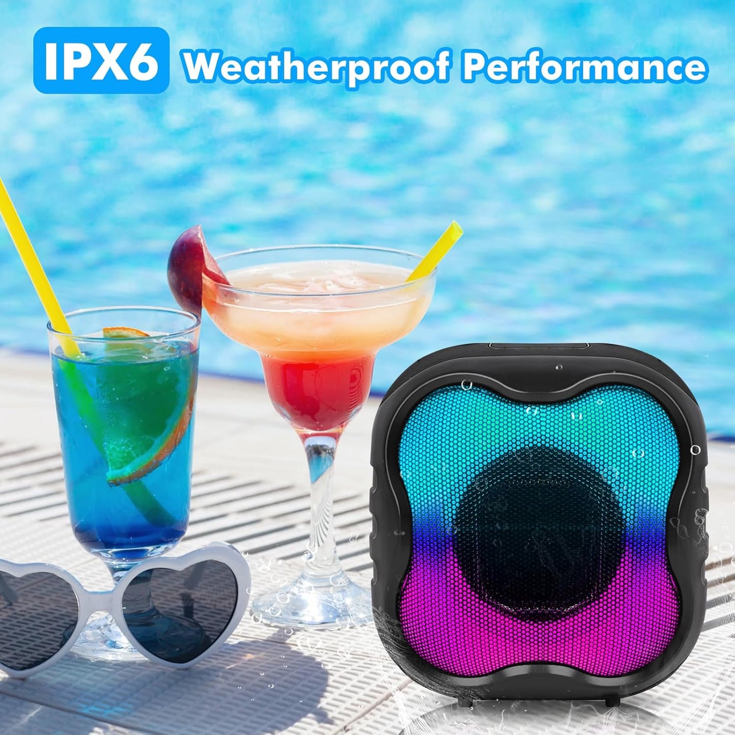 Cinolink IPX6 Shower Bluetooth Speaker, Waterproof Portable Speaker with Loud HD Sound RGB Lights for Home, Beaches